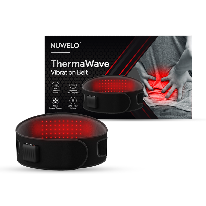 Nuwelo ThermaWave Vibration Belt with packaging on a white background