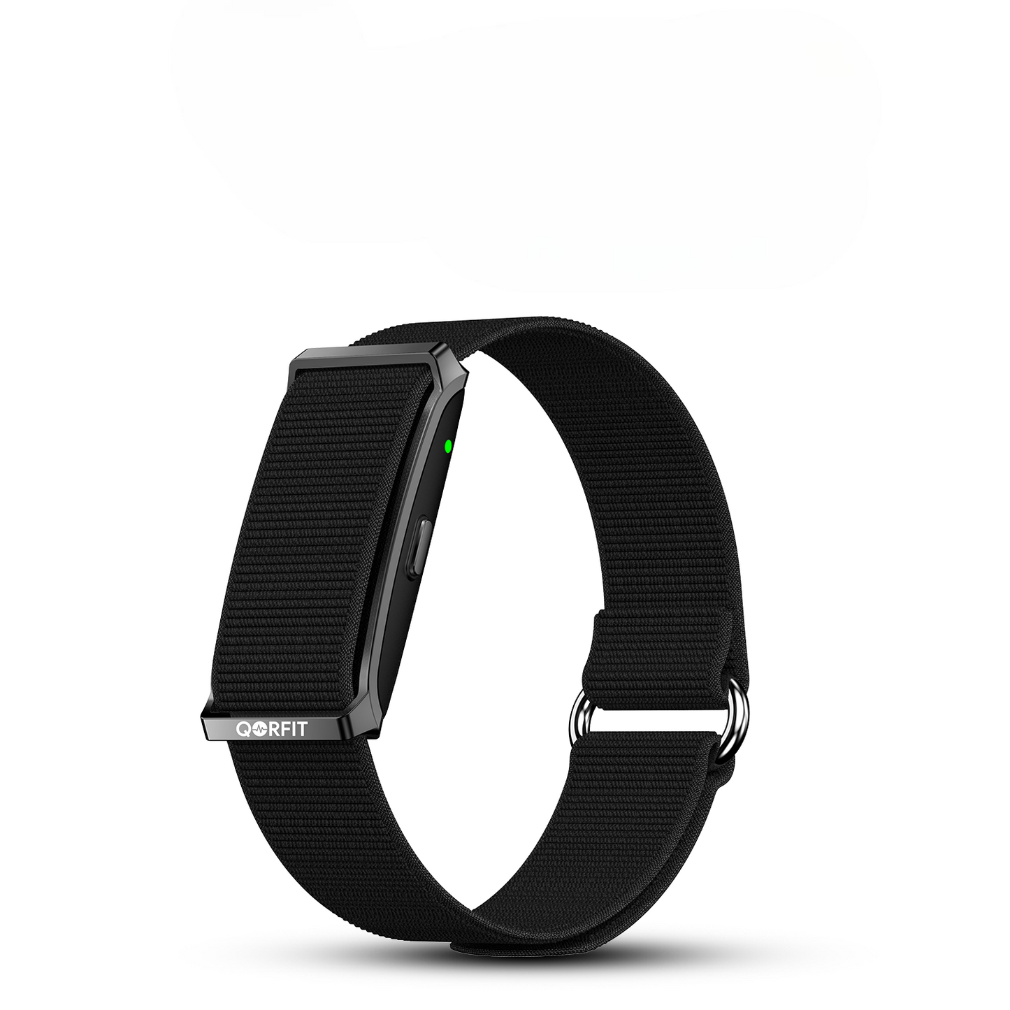 Qorfit Puse Smart Health Tracker with a  black strap on a white background.
