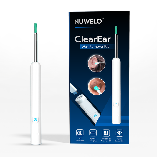Nuwelo Clear Ear Wax Removal Kit with packaging on a white background