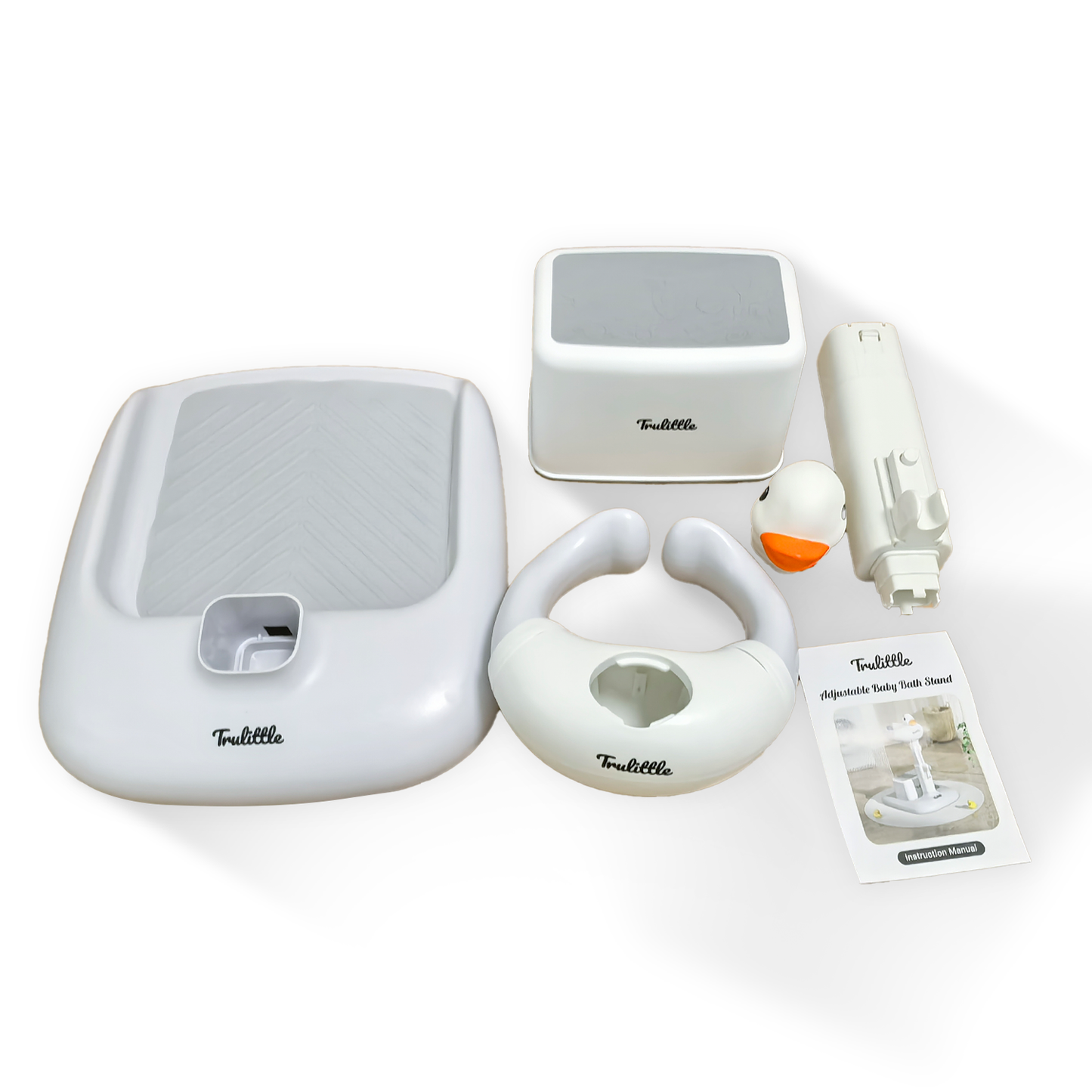 Various parts of the Trulittle Adjustable Baby Bath Stand for easy assembling