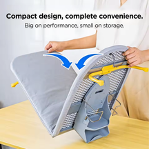 LivinH Foldable Ironing Board with text highlighting its design and performance.