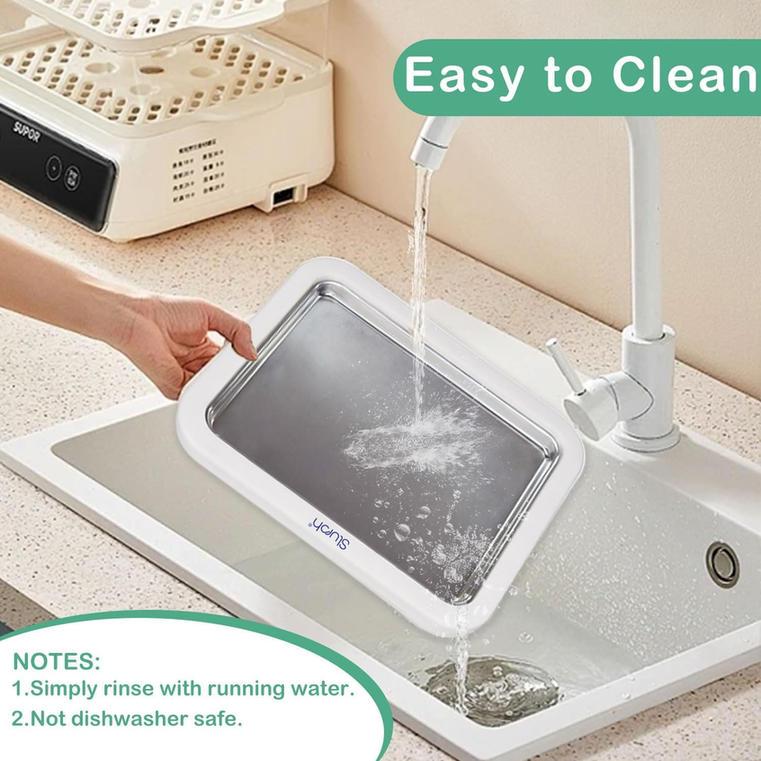 Person rinsing a Slursh Ice Cream Making Tray with water, labeled 'Easy to Clean'.