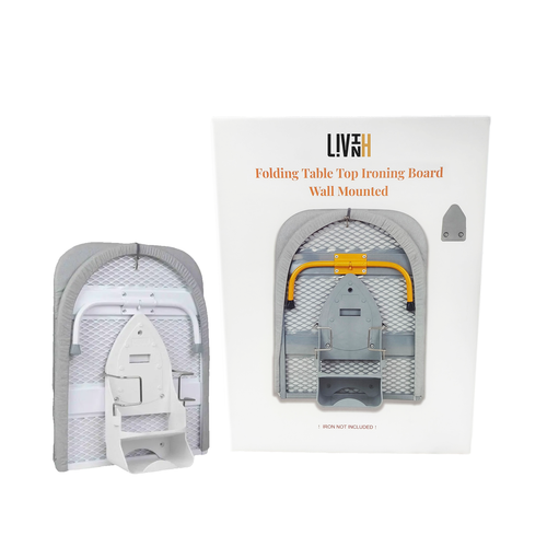 LivinH Folding table top ironing board with packaging on a white background