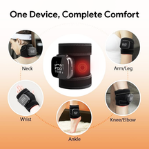 Nuwelo InfraHeat Vibration Patch for pain managemnet with various application areas on a gradient background