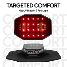InfraHeat Vibration Patch with red lights on a white background, featuring text about targeted comfort.