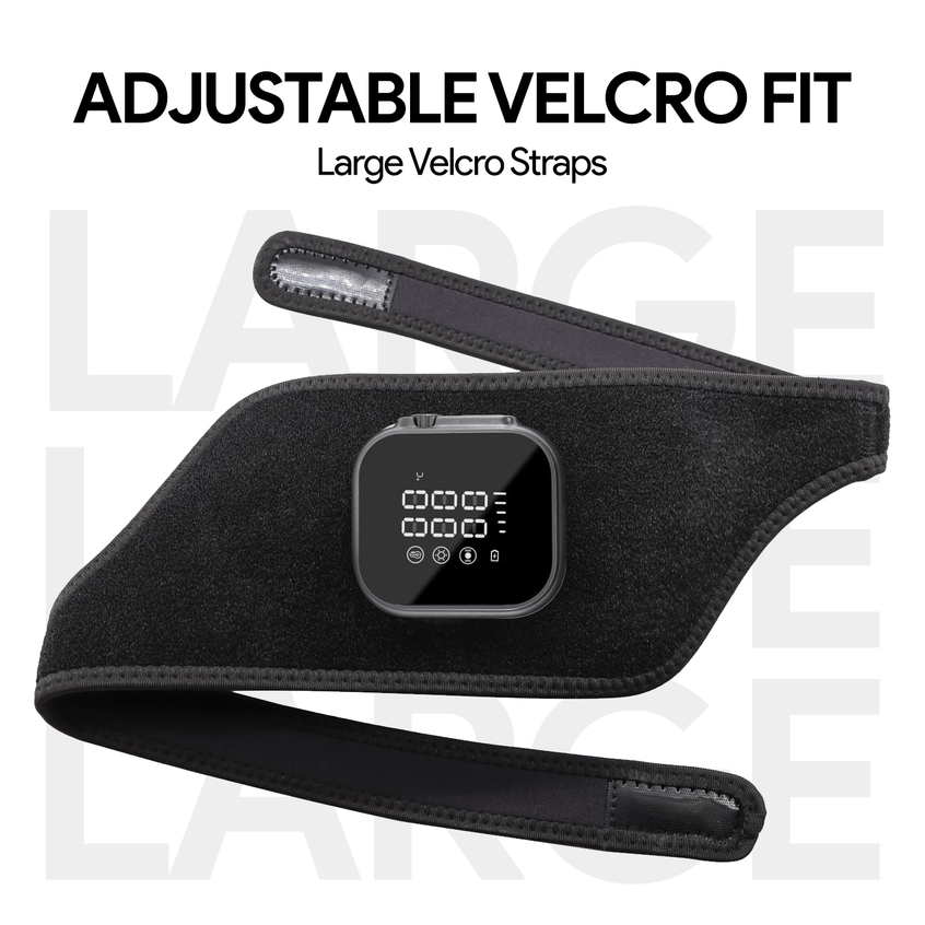 Nuwelo InfraHeat Black Vibration Patch with Velcro straps on a white background