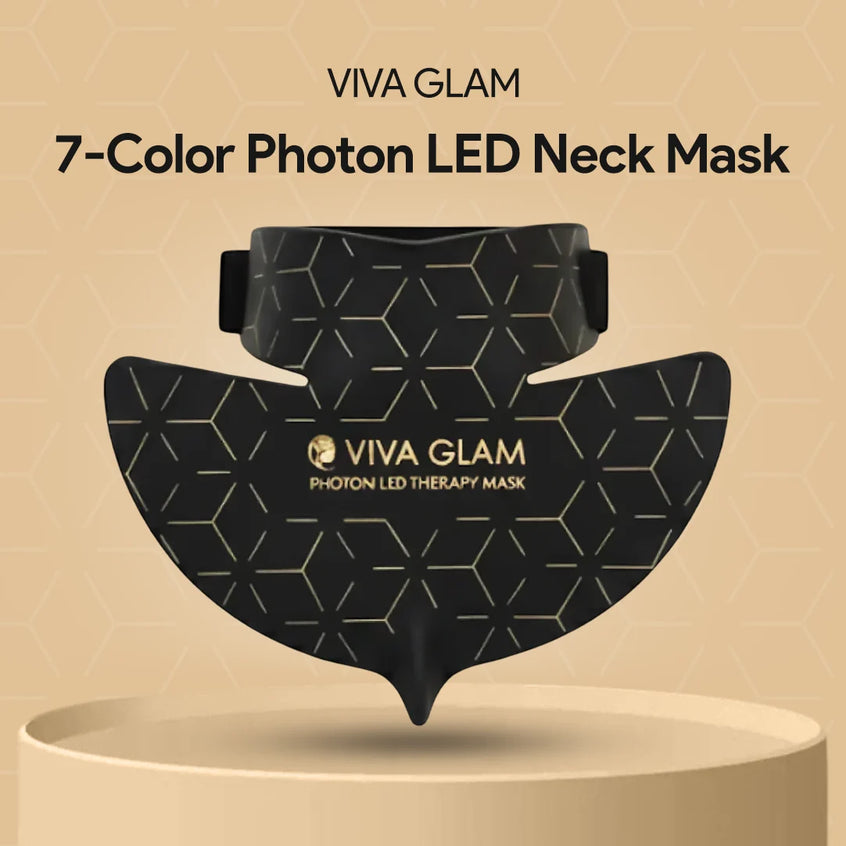 VIVA GLAM 7-Color Photon LED Neck Therapy Mask on a beige background