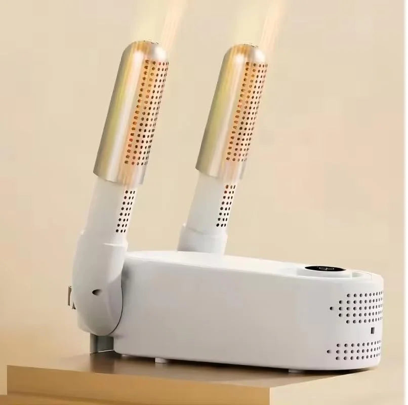LivinH Portable Shoe Dryer with gold nozzles on a beige background