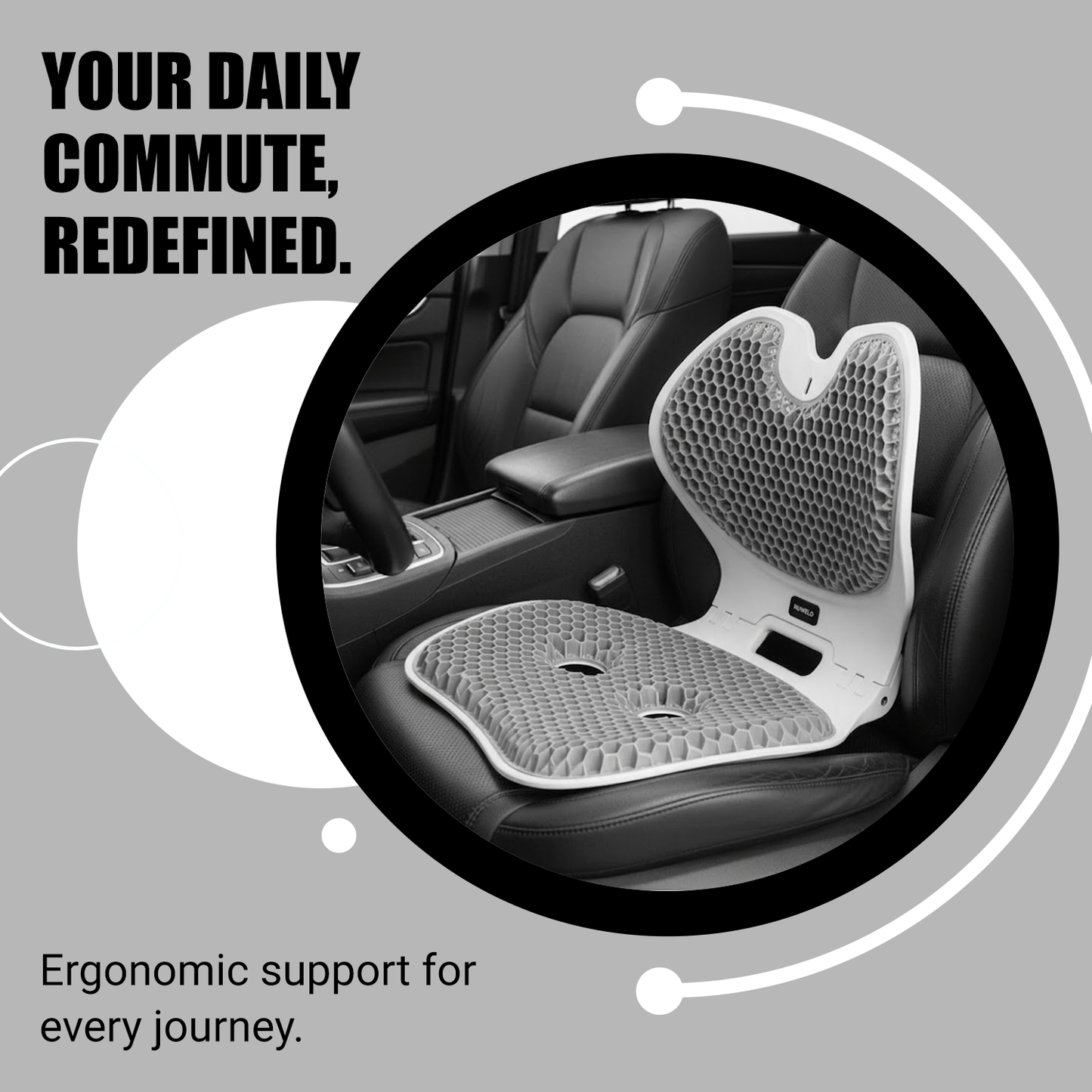 Car seat with Nuwelo Posture Max Pro on a gray background