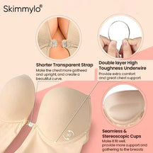 Skimmylo Backless Shapewear Bodysuit with features highlighted on a pink background