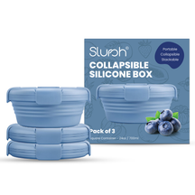 Slursh Collapsible silicone boxes with packaging displaying the Slursh brand on a white background