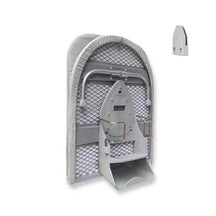 LivinH Gray Foldable ironing board with iron holder on a white background