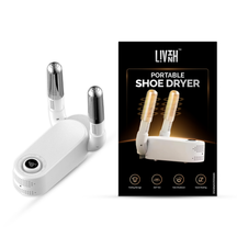 LivinH Portable shoe dryer with its packaging on a white background