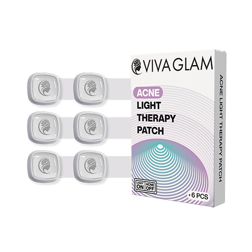 VivaGlam acne light therapy patches with packaging on a white background