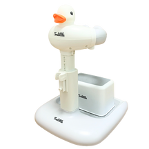 White duck-shaped with an orange beak trulittle adjustable baby bath stand  on a white background