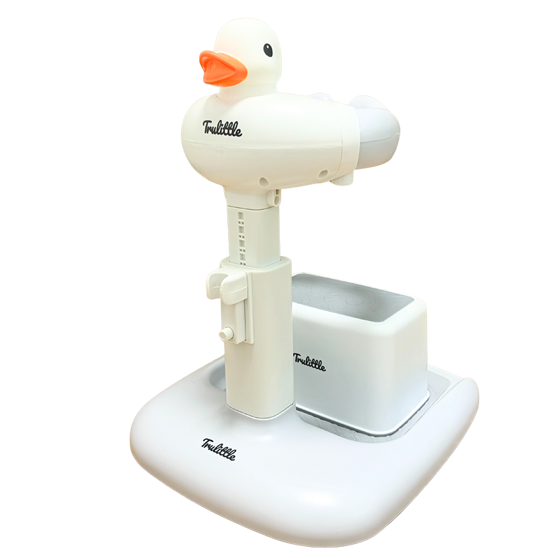 White duck-shaped with an orange beak trulittle adjustable baby bath stand  on a white background