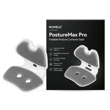 Nuwelo Posture Max Pro foldable posture corrector seat with packaging on a white background