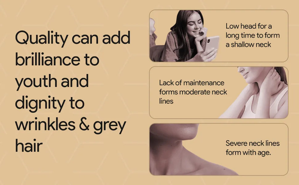 Illustration of a woman with text about neck care and aging.